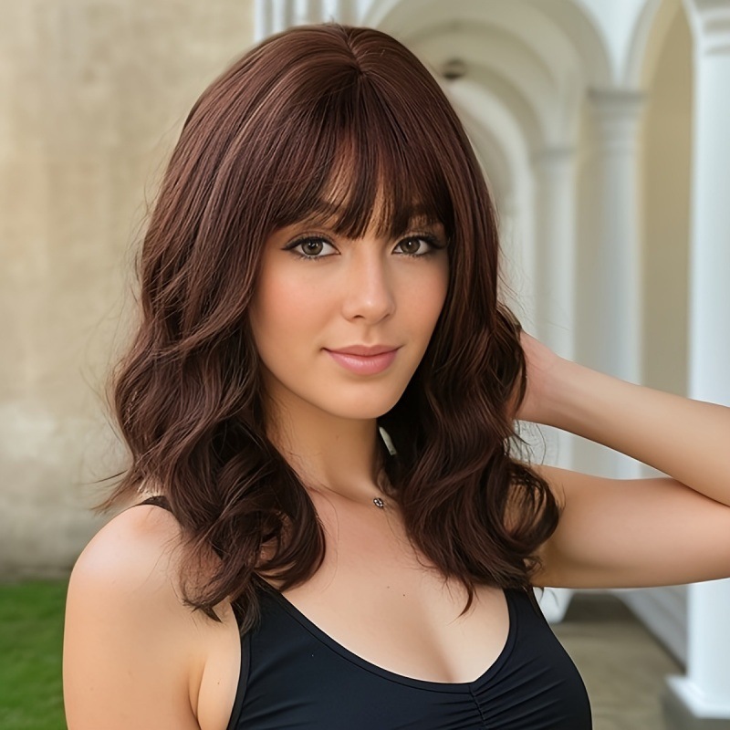 Wig for women chemical fiber medium-long curly hair air bangs foreign trade wig