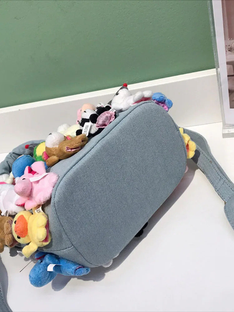 Women Kawaii Bucket Fashion Crossbody Bags Cartoon Decoration Denim Handbags Casual Ladies Single Shoulder 241021
