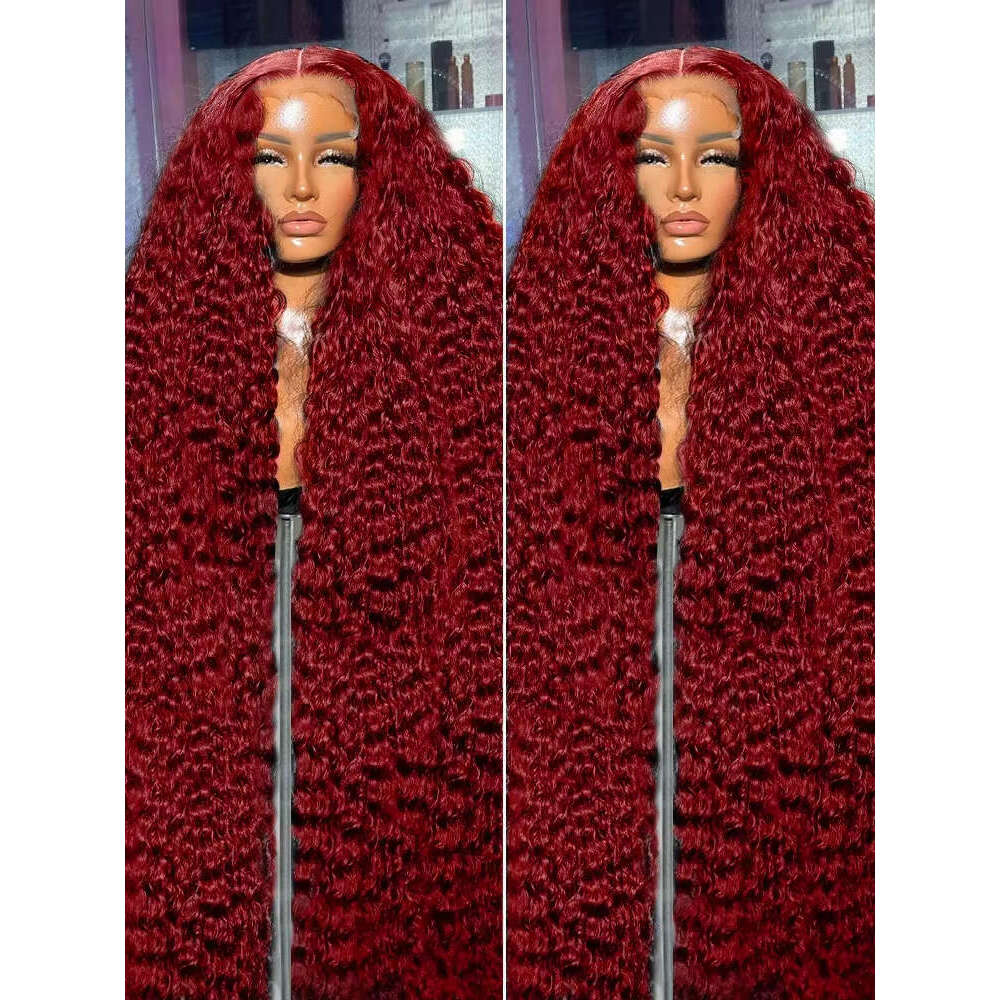 Inch J Burgundy HD Lace Front Wig Density X Red Curly Human Hair Colored Deep Wave Frontal For Women