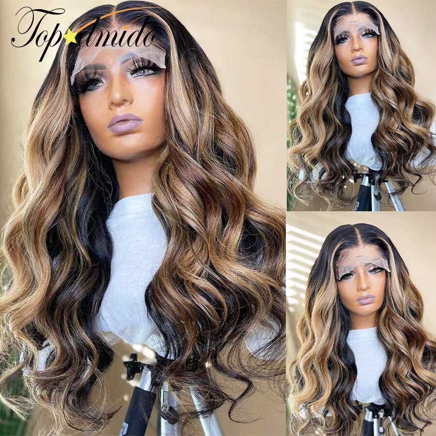Topodmido 250 Density Highlight Color 13x6 Front Wigs with Baby 13x4 Brazilian Human Hair Lace Wig