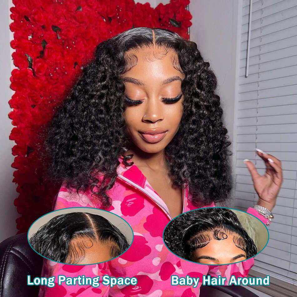 Rosabeauty Kinky Short Bob Human Hair Wigs Curly x Transparent Lace Frontal Wig Loose Deep Wave Closure Preplucked