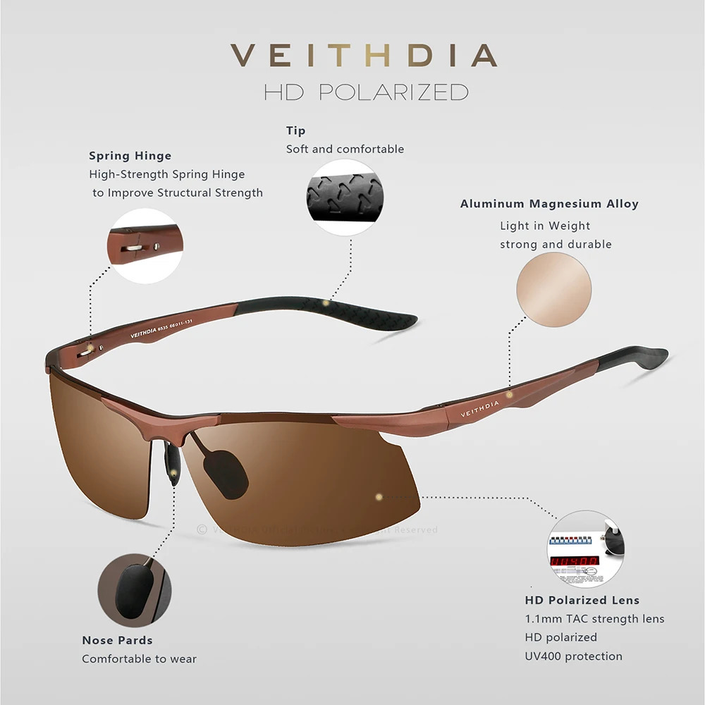 VEITHDIA Sunglasses Aluminum Alloy Mens Polarized UV400 Lens Rectangular Borderless Driving Fishing Sunglasses Mens Sports Glasses 6535 241028