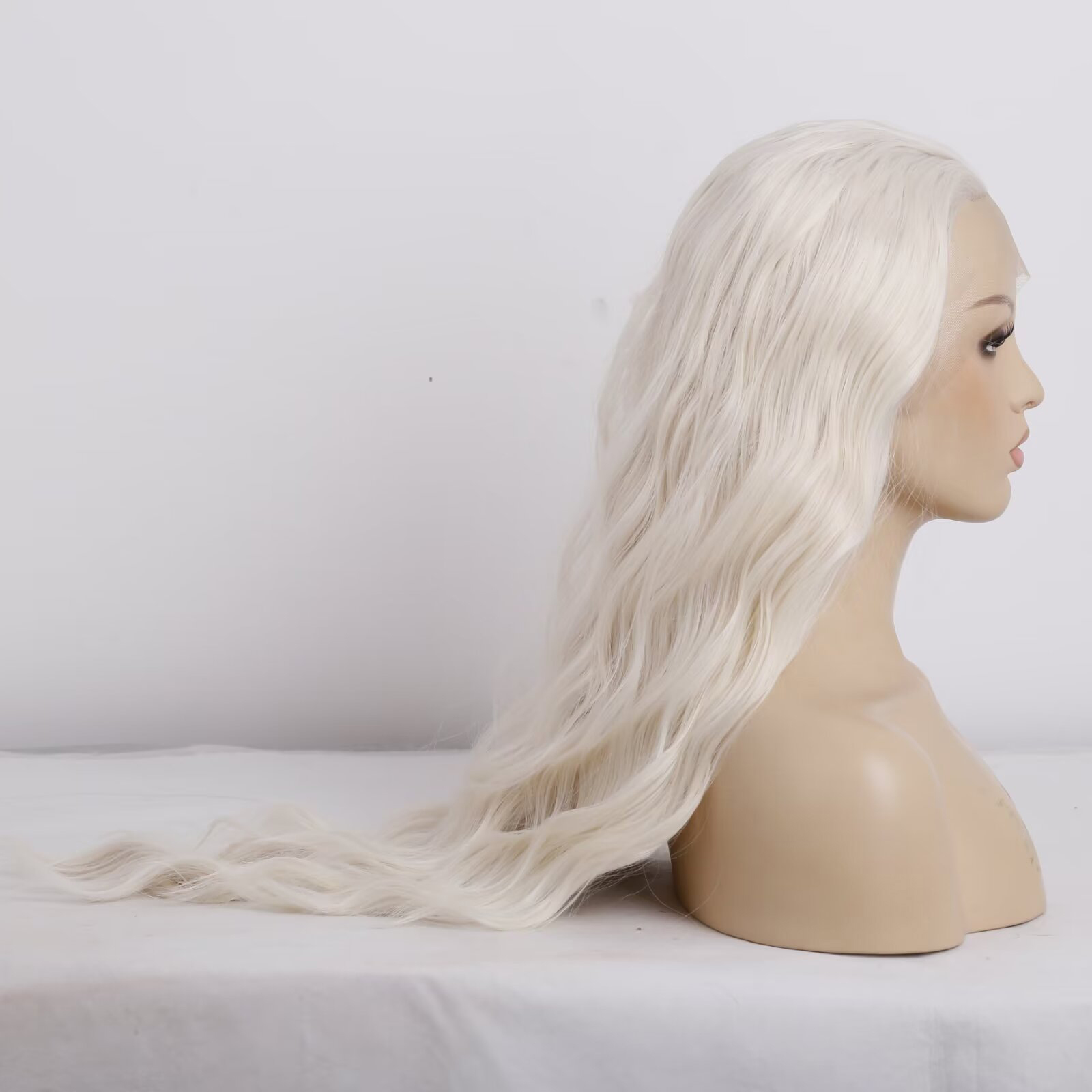 RDY Platinum Blonde Deep Wave Long Curly Synthetic Lace Front Wig Glueless White Blond Hair Frontal Wigs for Women Daily