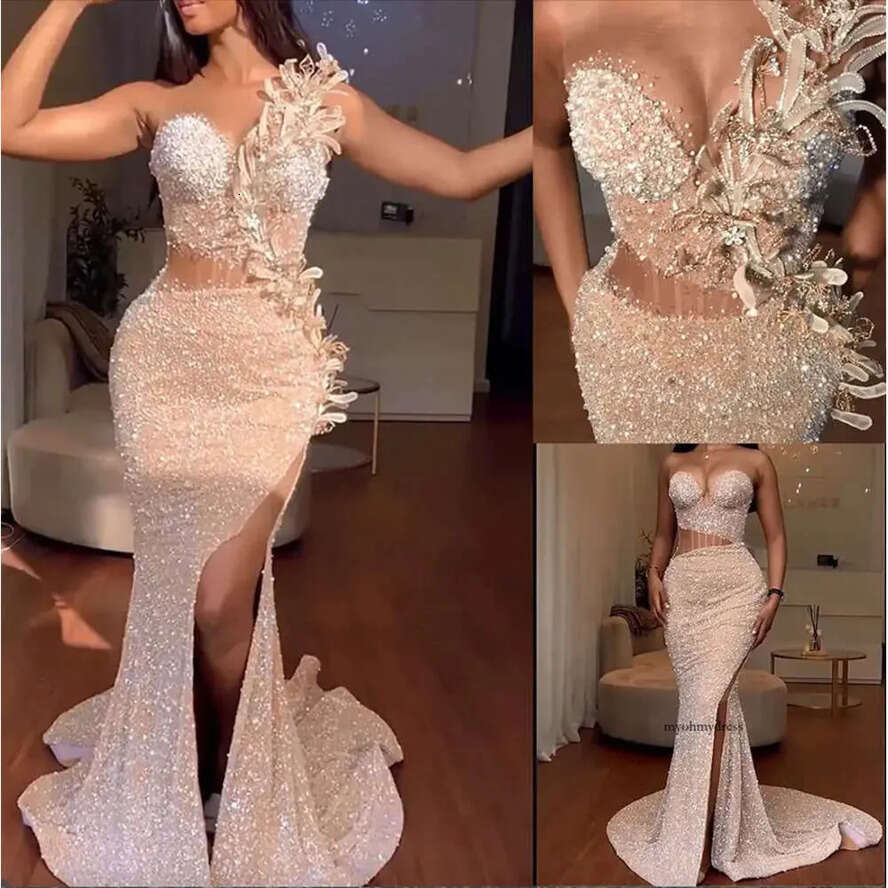 Gorgeous Sexy Mermaid Evening Dresses With Sequins Illusion Sweetheart Strapless Gownssweep Train Party Gown Robe De Soiree Tailor Made 0431