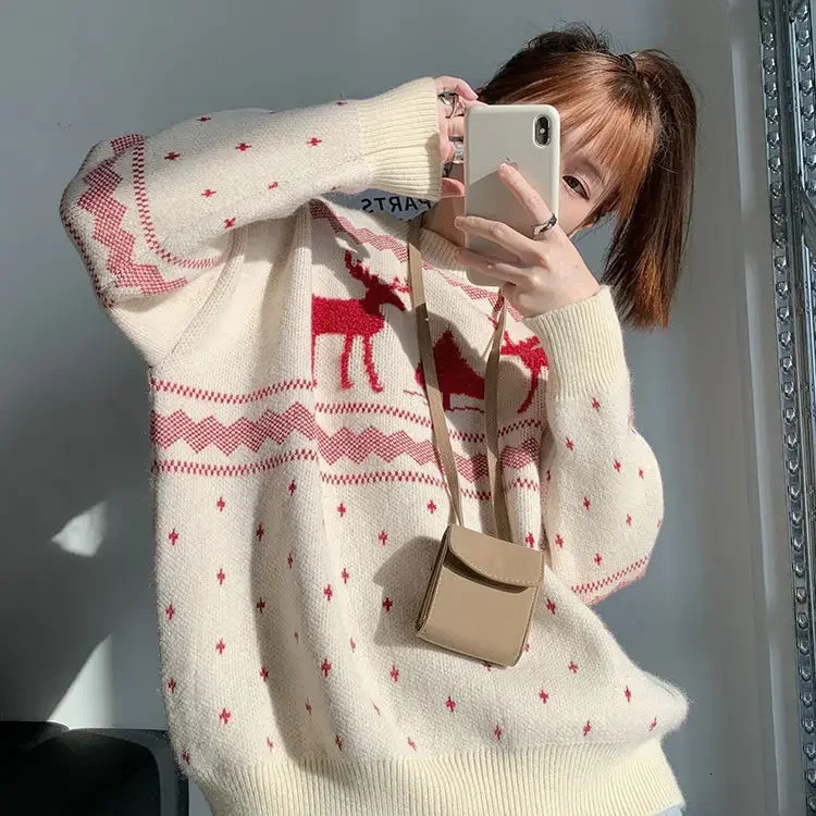 Womens sweater loose in autumn and winter thick Christmas deer sweater womens sweater 241025