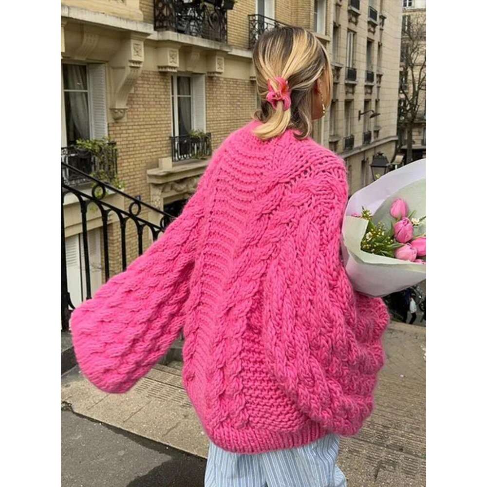 Elegant Solid Knitted Sweaters For Women Casual Oversize Long Lantern Sleeve Pullovers 2024 Autumn New O Neck Lady Jumper Tops
