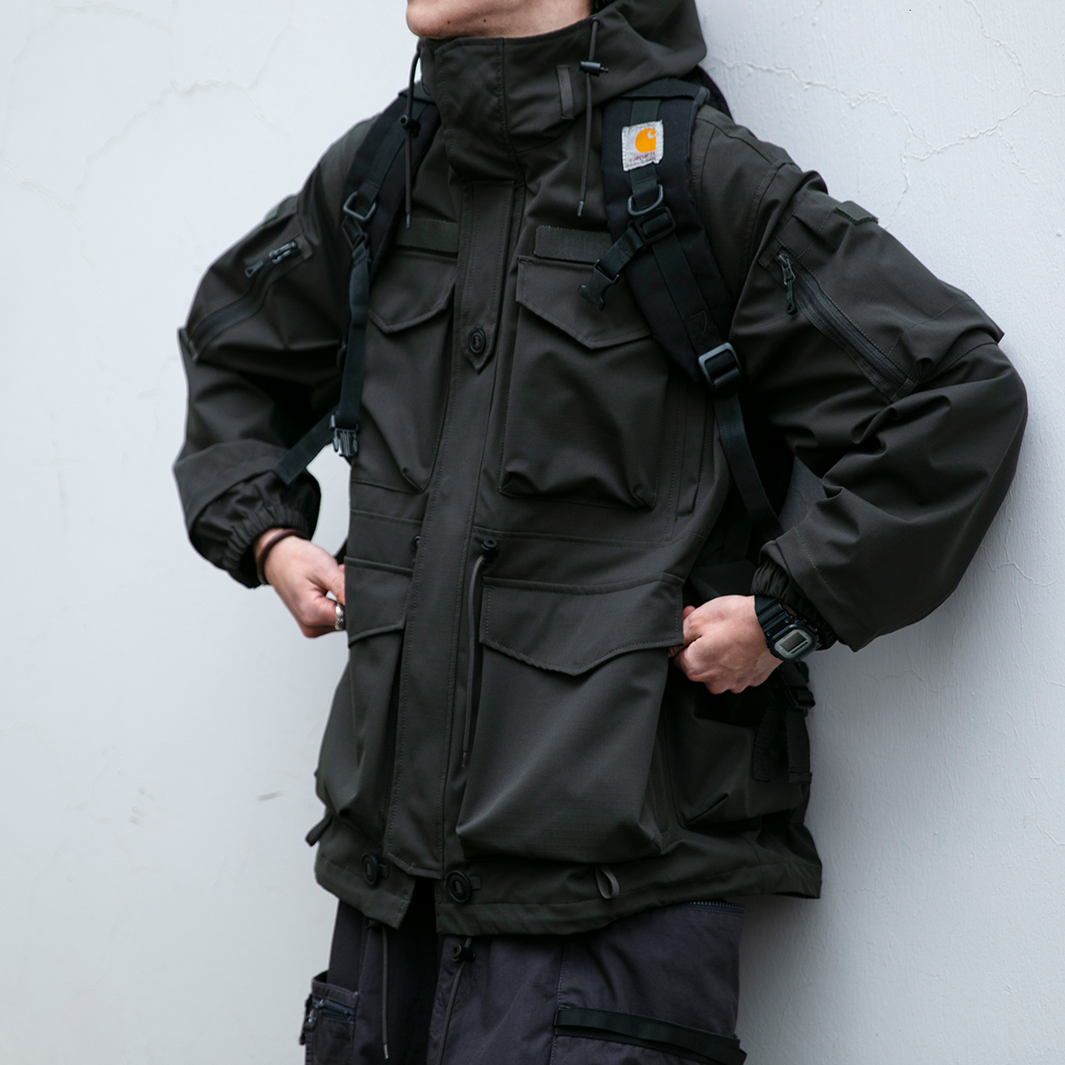 Outdoor Mountain Multi-Pocket Windproof Hiking For Men Clothing High Quality Haruku Casual Hooded Cargo Jacket Male