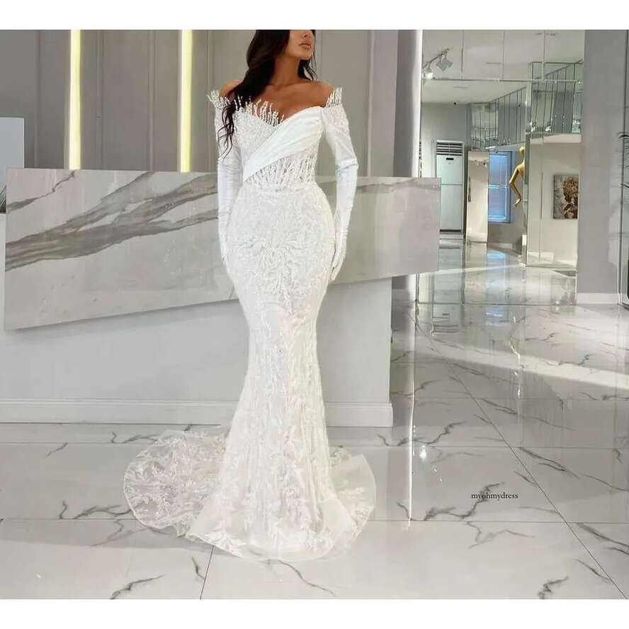 Exquisite Mermaid Prom Dresses Long Sleeves V Neck Appliques Sequins Beaded 3D Lace Or Length Satin Zipper Evening Dress Bridal Gowns Plus Size Custom