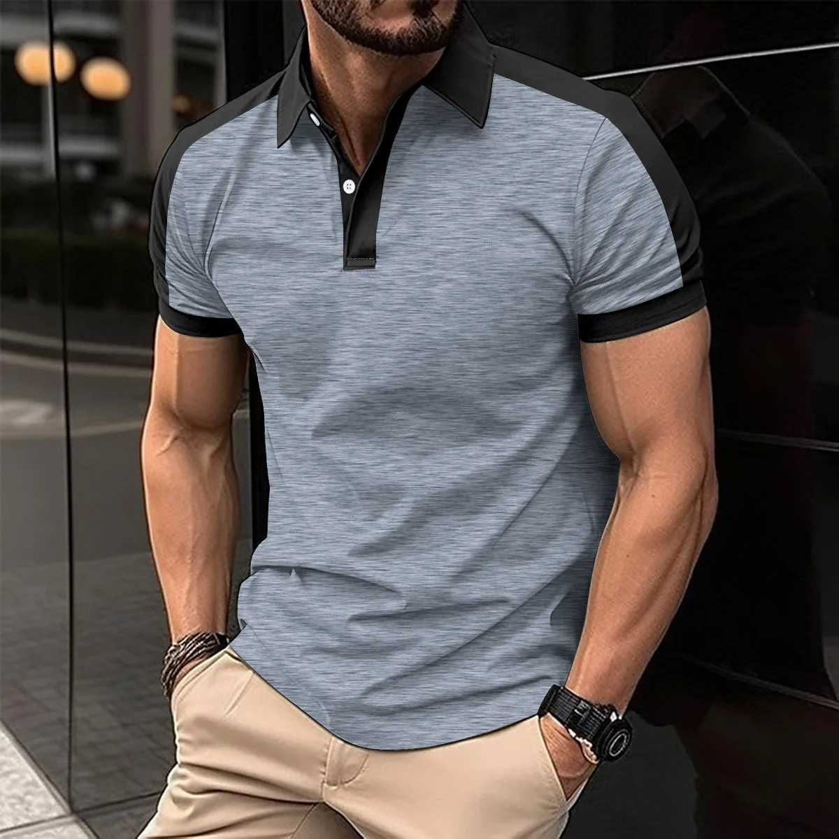 New Cross-border Men Casual POLO Shirt Fashionable Lapel Button Business Color Matching Versatile T-shirt TopXJ250108