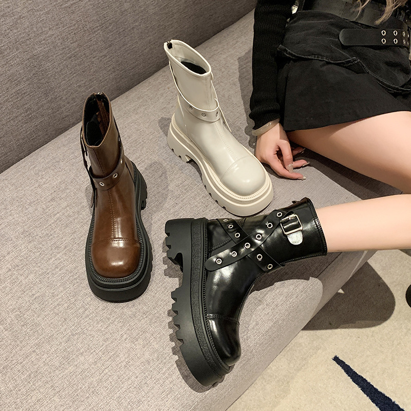 Women's Fashion Boots:Thick Sole Increase Height Short Martin Boots Winter New Style Design Sense,Black/Beige/Brown,Free shipping