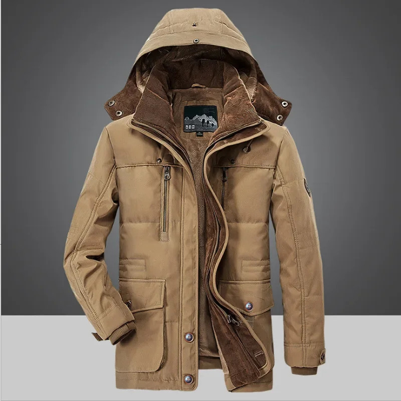 Mens Cotton Jacket Parkas with Winter Mid To Long Length and Thick Velvet Middleaged Young Casual Warm 241024