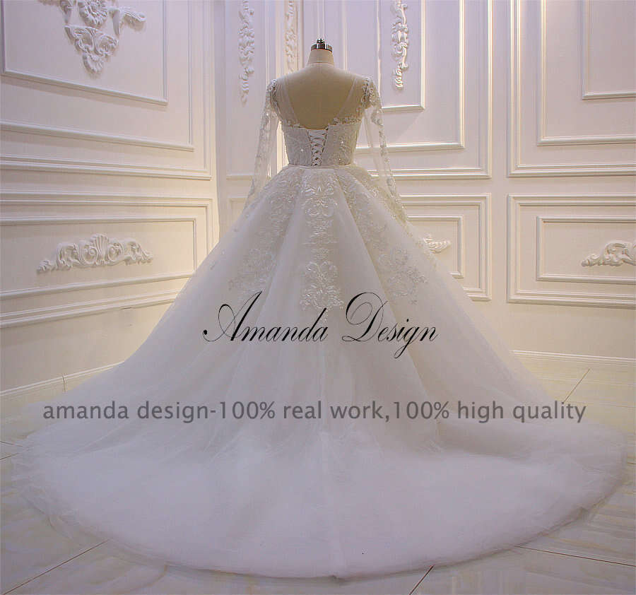 Amanda Design abendkleider Full Sleeve Lace Applique Pearls Mermaid Wedding Dress with Detachable Skirt