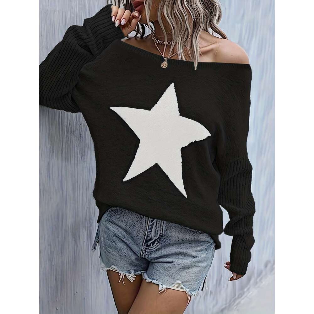 Miyouj O-Neck Pullover Star Printed Knitted Sweater Women's Casual Top Long Sleeve Sweaters Tops Lady Autumn Loose Clothes