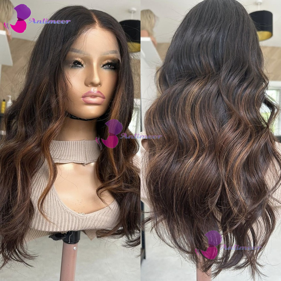 Highlights Glueless Body Wave Human Hair Lace Frontal for Women Balayage Wig Highlight Brown Black 13x4 Silk Top Wigs