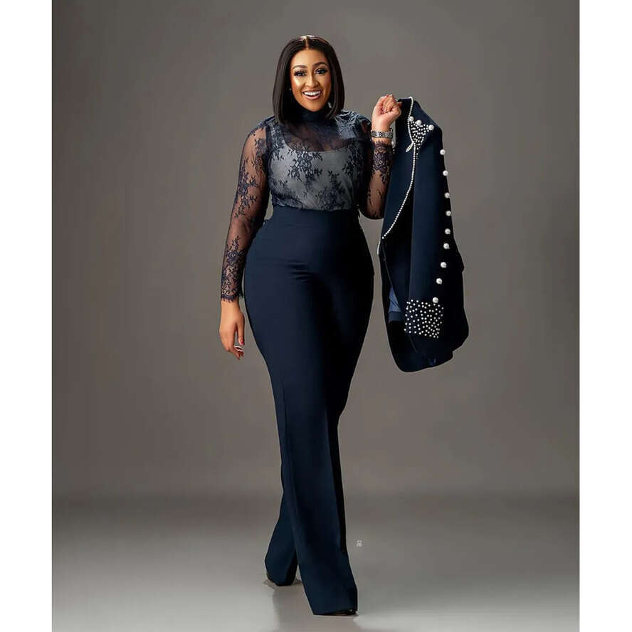 Plus Size Beads Women Pant Suit Slim Fit Pearls Blazer Top Sets Ladies Party Fashion 2 Pieces Custom Made Outfits Bc19514
