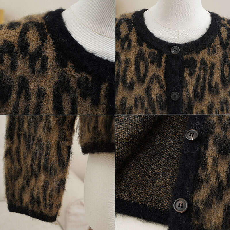 TARUXY Fashion Lepard Knitted Cardigan For Women Loose Casual Long Sleeve Retro Single Breatted Sweater Autumn Outwear