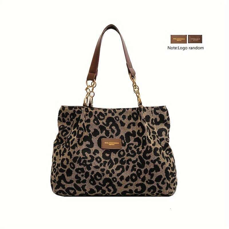 Print Leopard Canvas Tote Bag, Fashionable Shoulder Bag Women, Perfect For School, Office, And Shopping