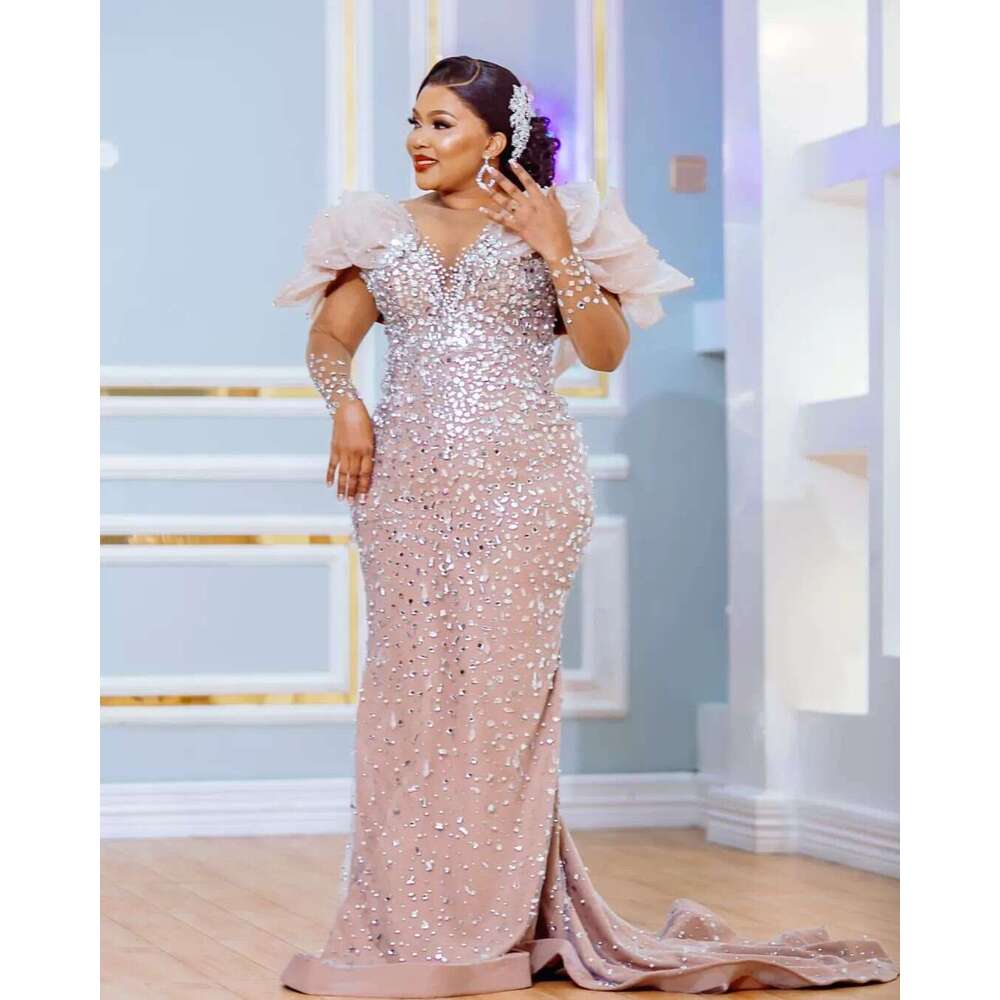 2024 Plus Size Mermaid Illusion Prom Dresses Beaded Crystals Evening Formal Party Second Engagement Birthday Gowns Dress ZJ898