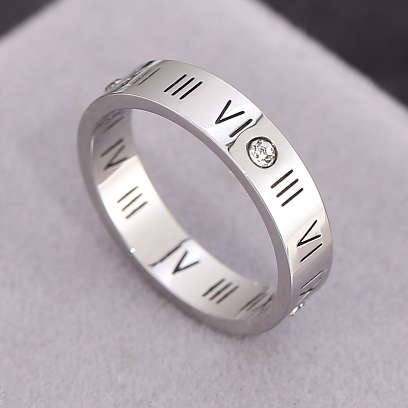 Classical Titanium Steel Roman Numeral Ring for Women Men 18K Real Gold Silver Designer Crystal Lovers Couple Ring Stainless Steel Diamond Rings Jewel