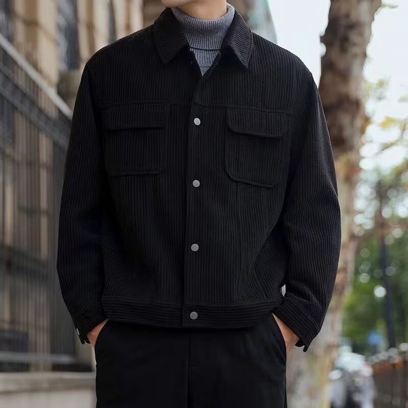 2024 new designer autumn and winter casual corduroy workwear with lapel, Korean fashion men's plush thick jacket