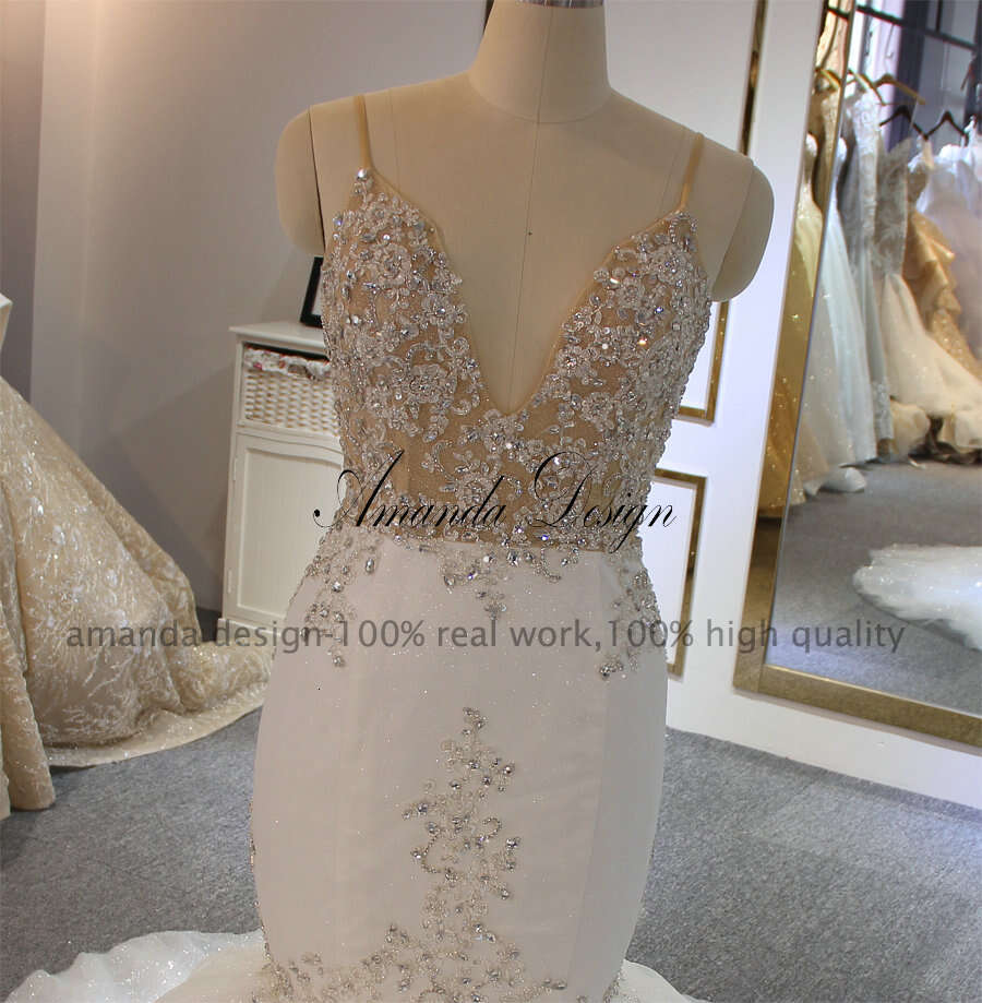 Amanda Design robe de mariee boheme Spaghetti Straps Mermaid Sexy Wedding Dress