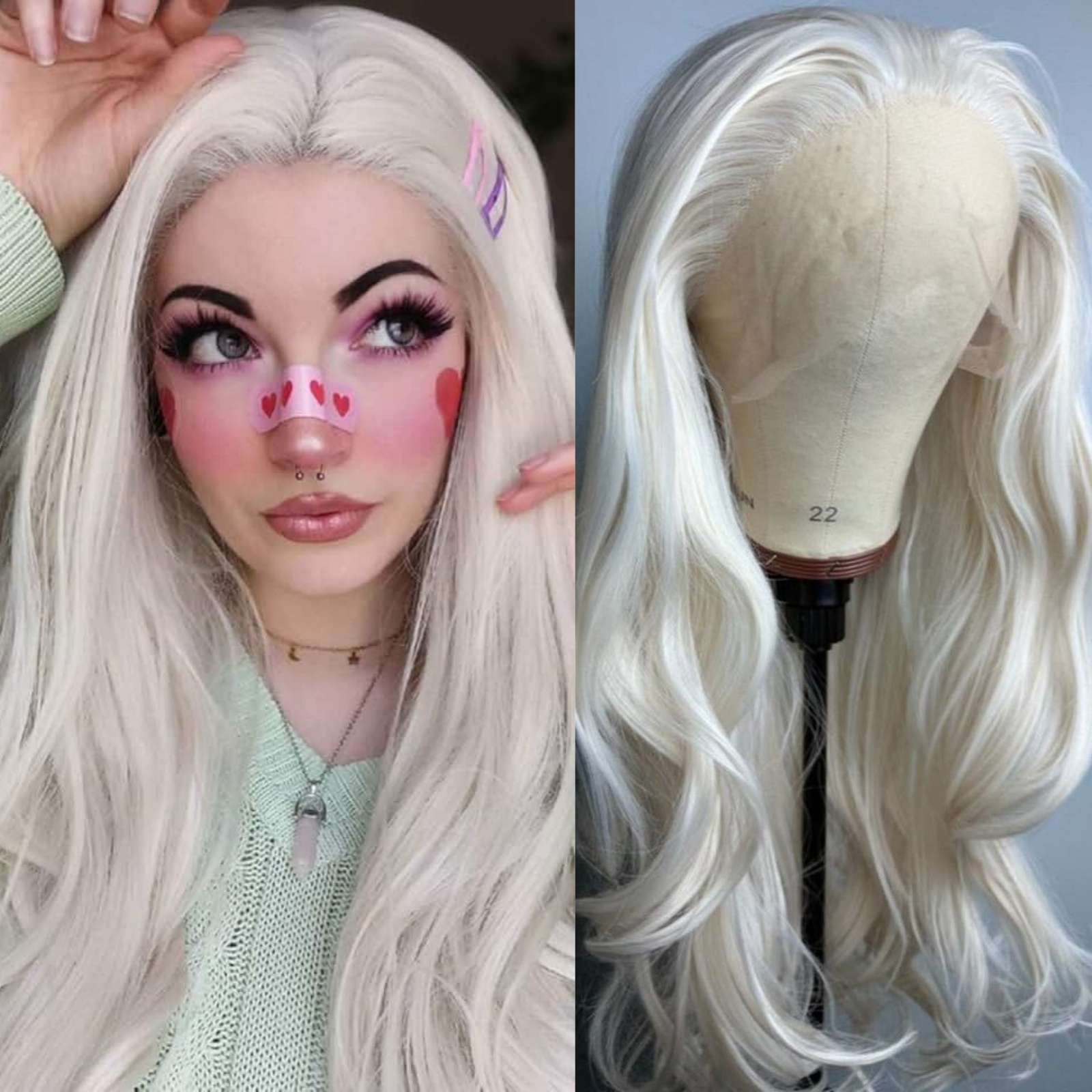 Platinum Natural Wavy Synthetic Hair Front Wig Long Curly Colored White Blonde Lace Frontal Wigs for Women Party