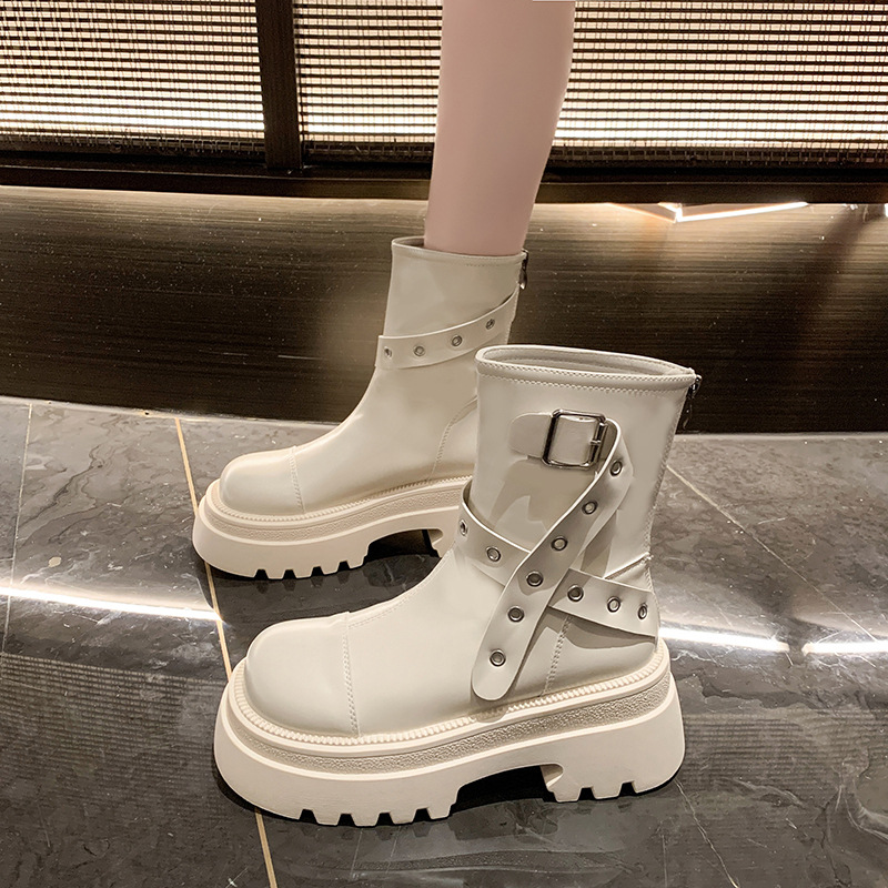 Women's Fashion Boots:Thick Sole Increase Height Short Martin Boots Winter New Style Design Sense,Black/Beige/Brown,Free shipping