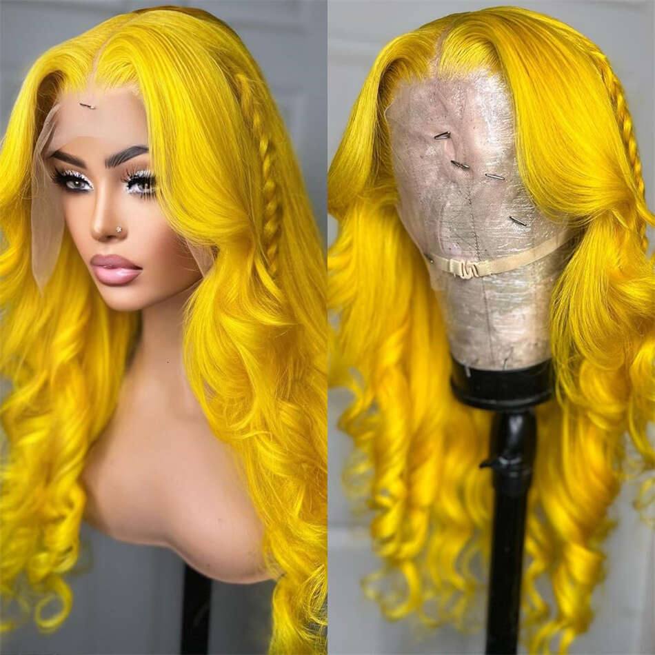 Inch Light Yellow Lace Front Wig Human Hair x Raw Body Wave Transparent Colored Virgin Wigs ForWomen