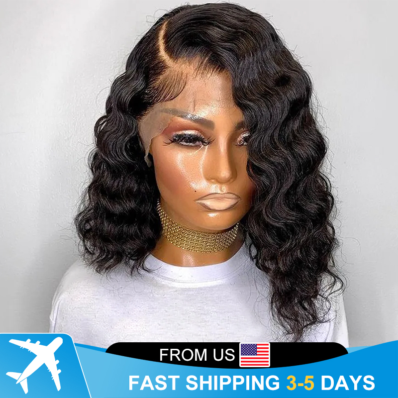 13x5x2 Loose Deep Bob Human Hair Wigs for Women Ocean Wave Side Part Lace Wig Brazilian Perruque Cheveux Humains