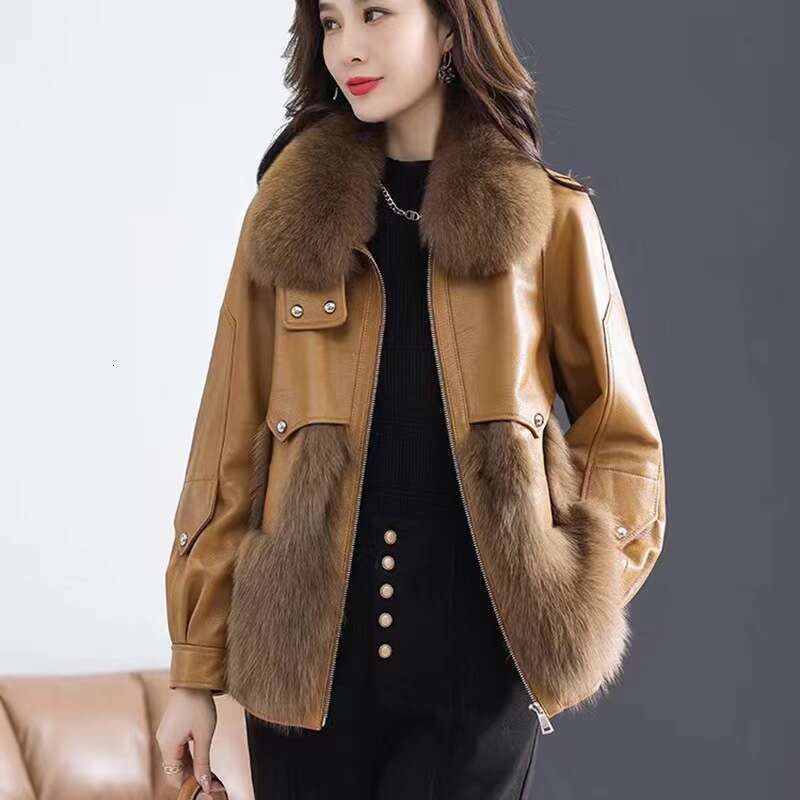2024 New Women's Winter Down Ing Genuine Sheepskin Fox Fur Grass Windproof Leather Jacket Warm Coat For Women