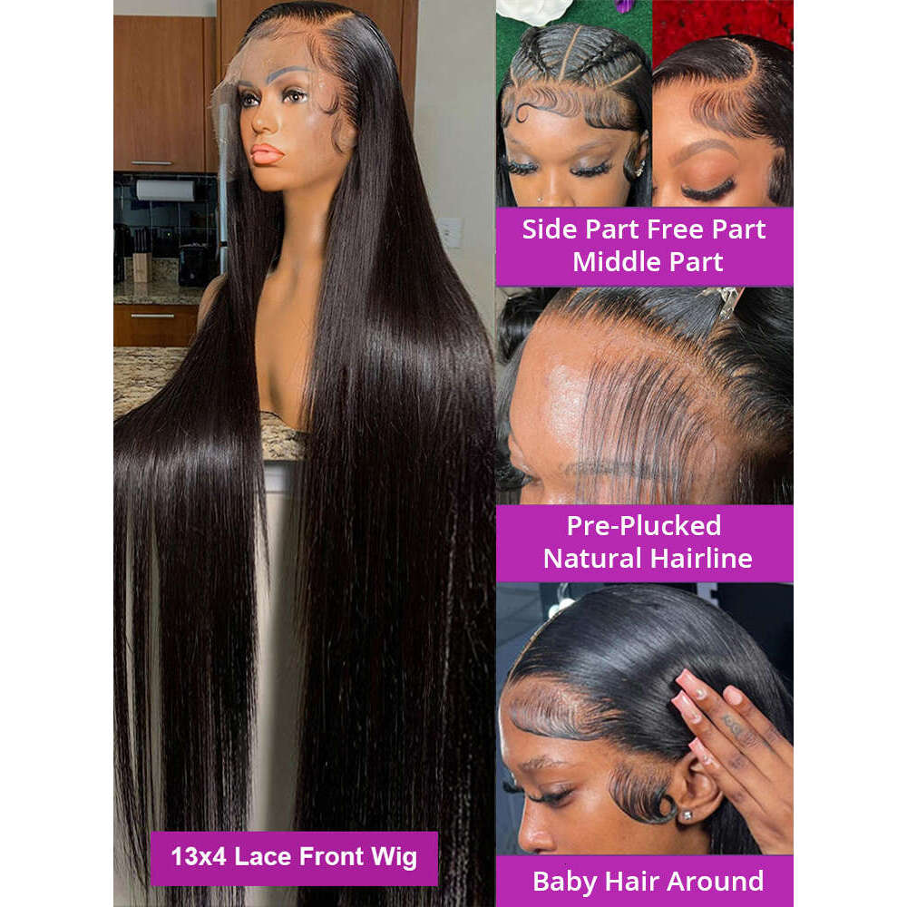 HD Bone Straight Full Lace Frontal Human Hair Wig Brazilian Preplucked Bleached Knot x Transparent Front