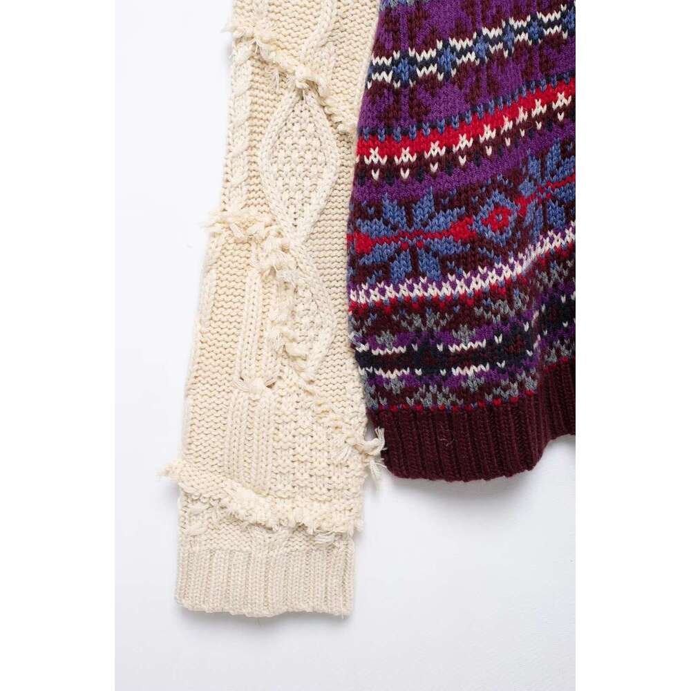 Trafza-Women Vintage Patchwork Fashion Loose Ral Knitted New 2024 Autumn Winter Classic Versatile Sweater