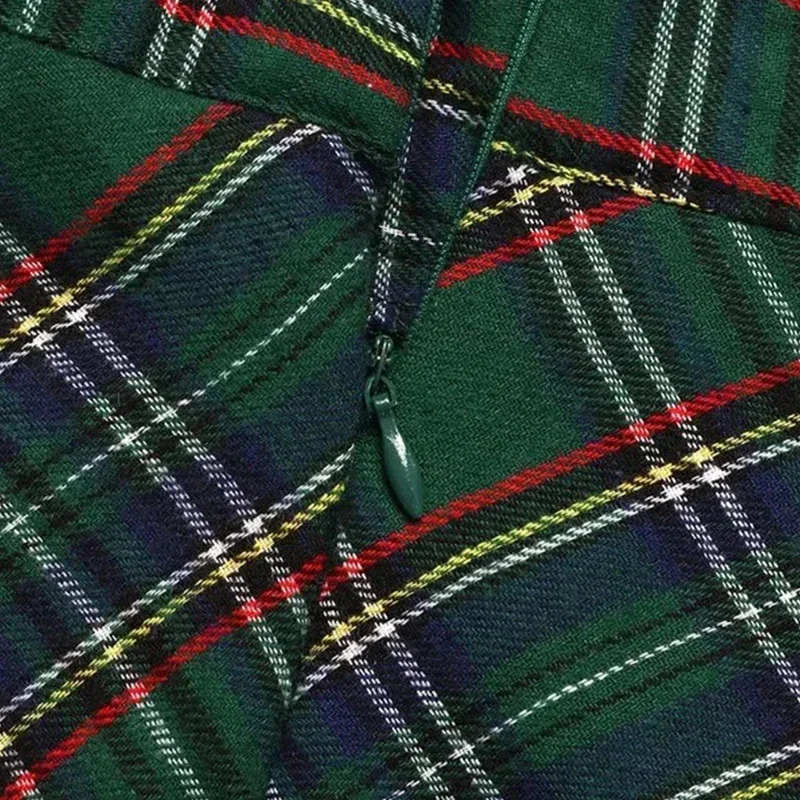 Autumn and Winter Womens Skiing Korean Style Retro Grid A-line Skiing Fashion Loose High Waist Stretch Party Long Skiing S-5XL UK 8-24 241028