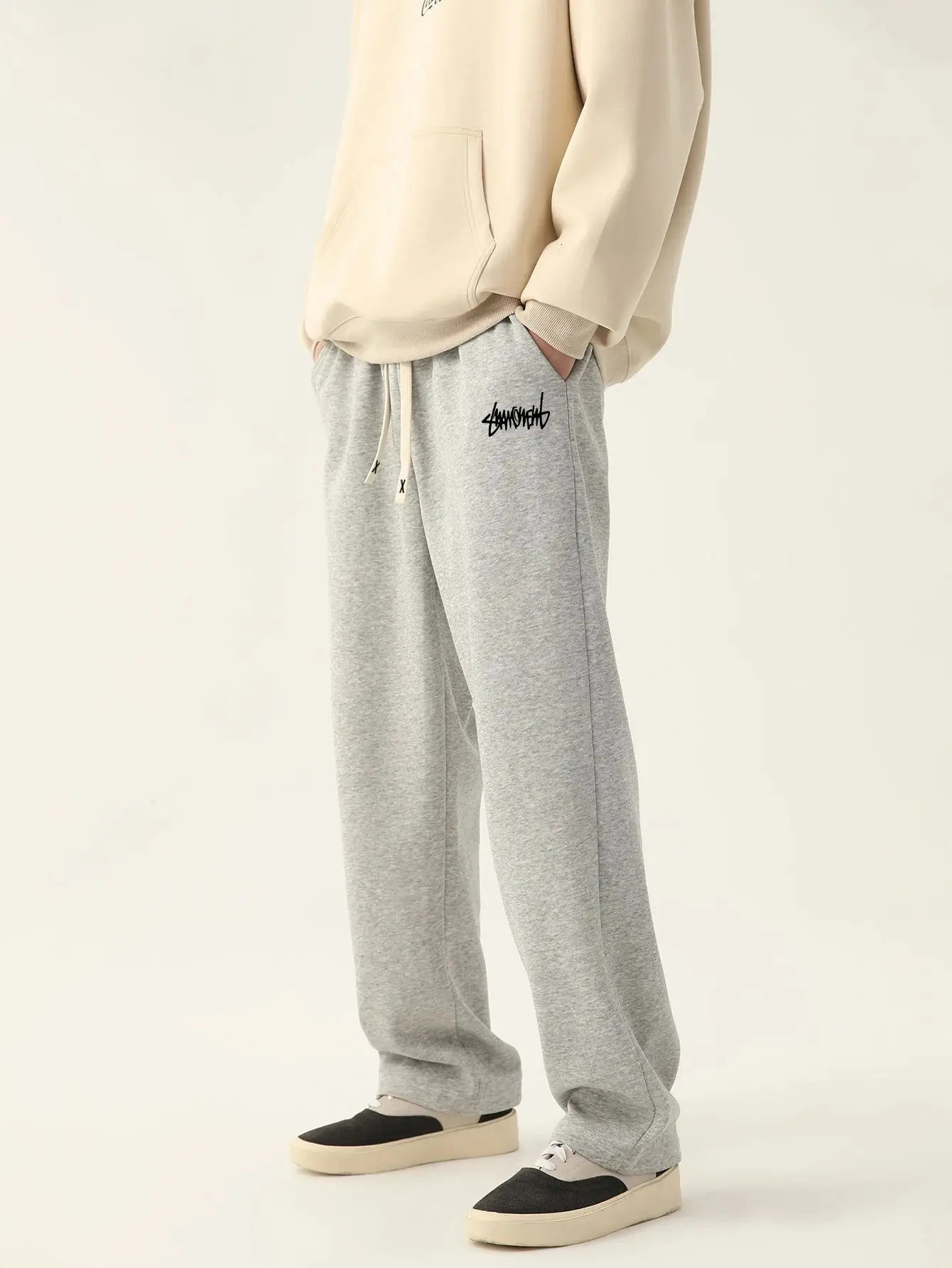 Mens Casual Pants Autumn Winter Fleece Sweatpants Men Running Jogger Sports Gym Trousers Fashion Solid Color Workout Long 241024