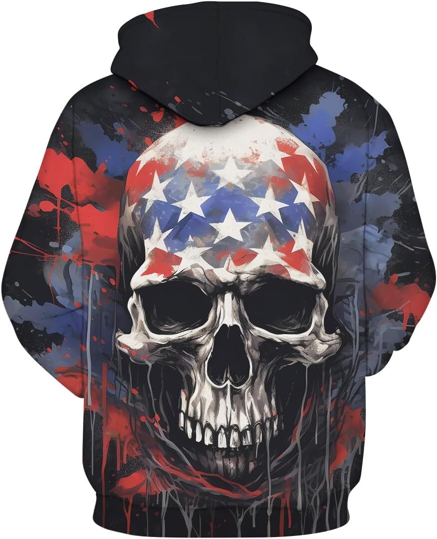 Hoodie for Mens American Flag Skull Cool Graphic Hoodie 3D Skeleton Print Hooded Sweatshirts,Graphic Hoodies sweatshirt Warm and casual