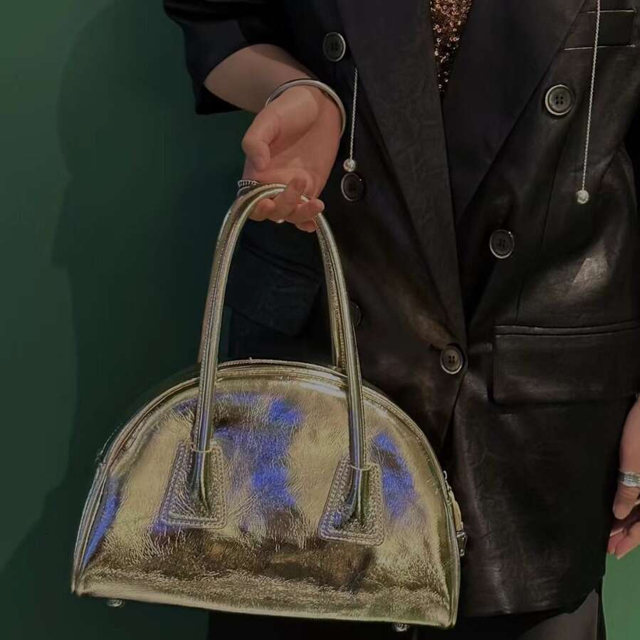 Popular Metal Series High Quality Leather Bowg Bag Half Round Design Women's Shoulder Diagonal Purse Large Capacity