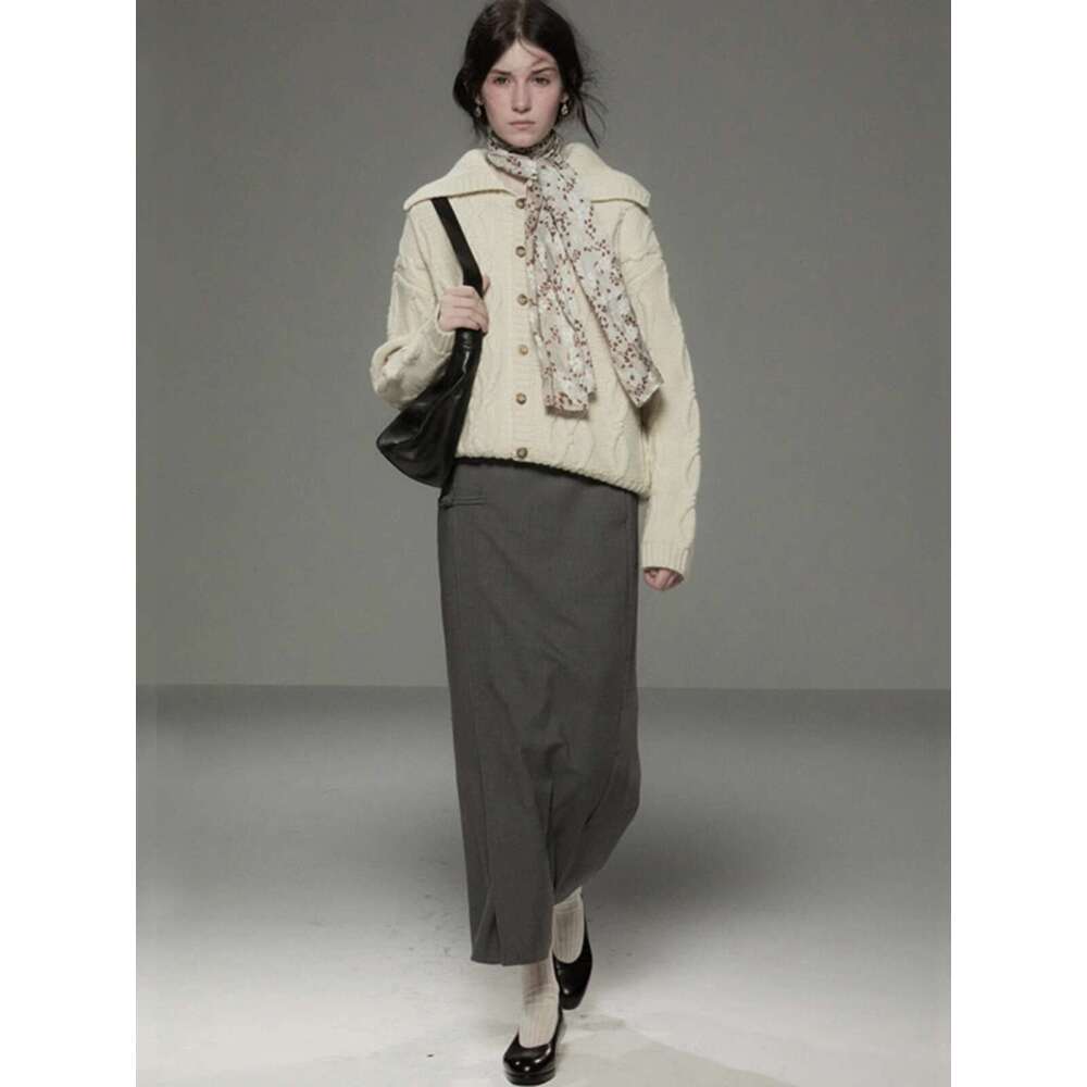 Lapel Twist 100%Cashmere Cardigan POLO Neck Loose Sweater Women's Coat Thick Knit Winter