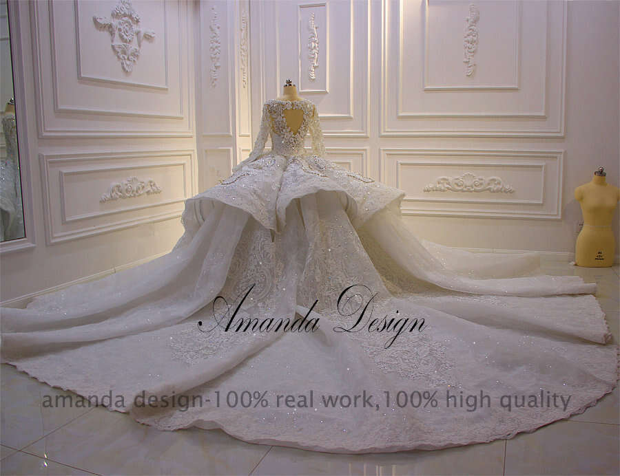 Amanda Design robe de mariee courte Long Sleeve Crystal 3D wers Royal Wedding Dress
