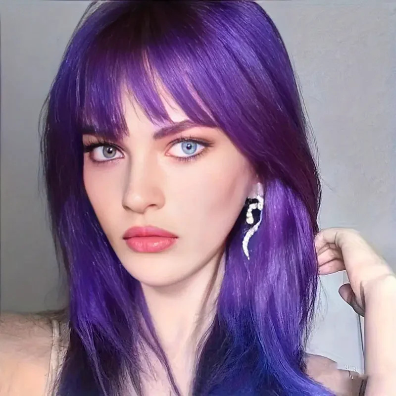 Hot selling wig for women purple long straight hair with bangs simulation scalp long hair full headpiece
