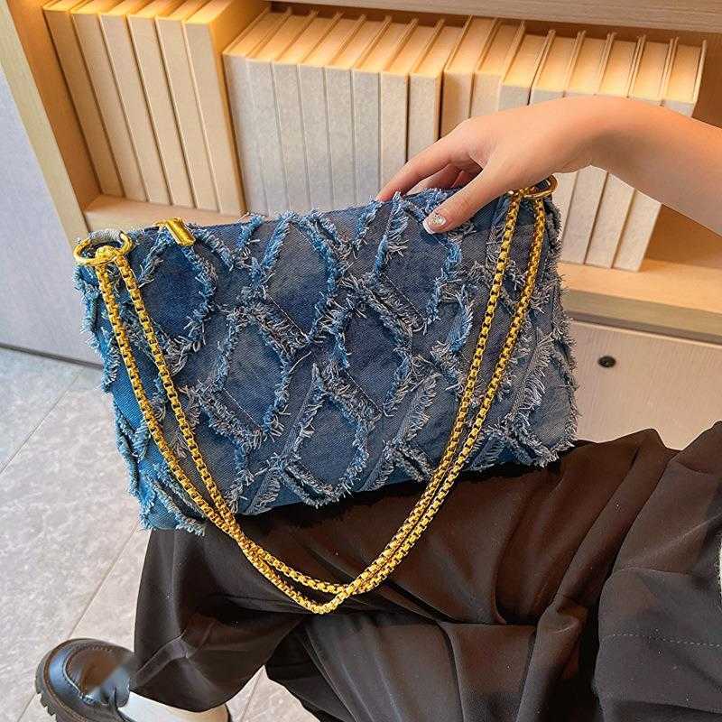 CMM Denim Bag Fashion Tassel Personality Womens Large Capacity Single Shoulder Chain Envelope Bag Trend