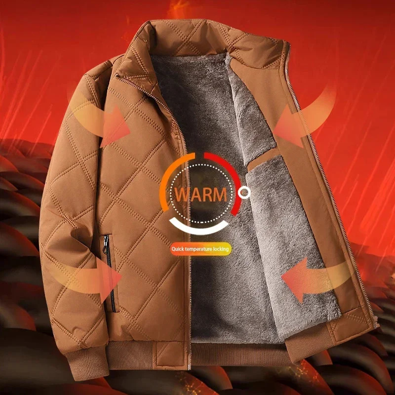 Puffer Jacket Men Thick Warm Winter Jackets Solid Color Parkas Man Cotton Padded Outwear Coats Casual Stand Mens Clothing Top 241024