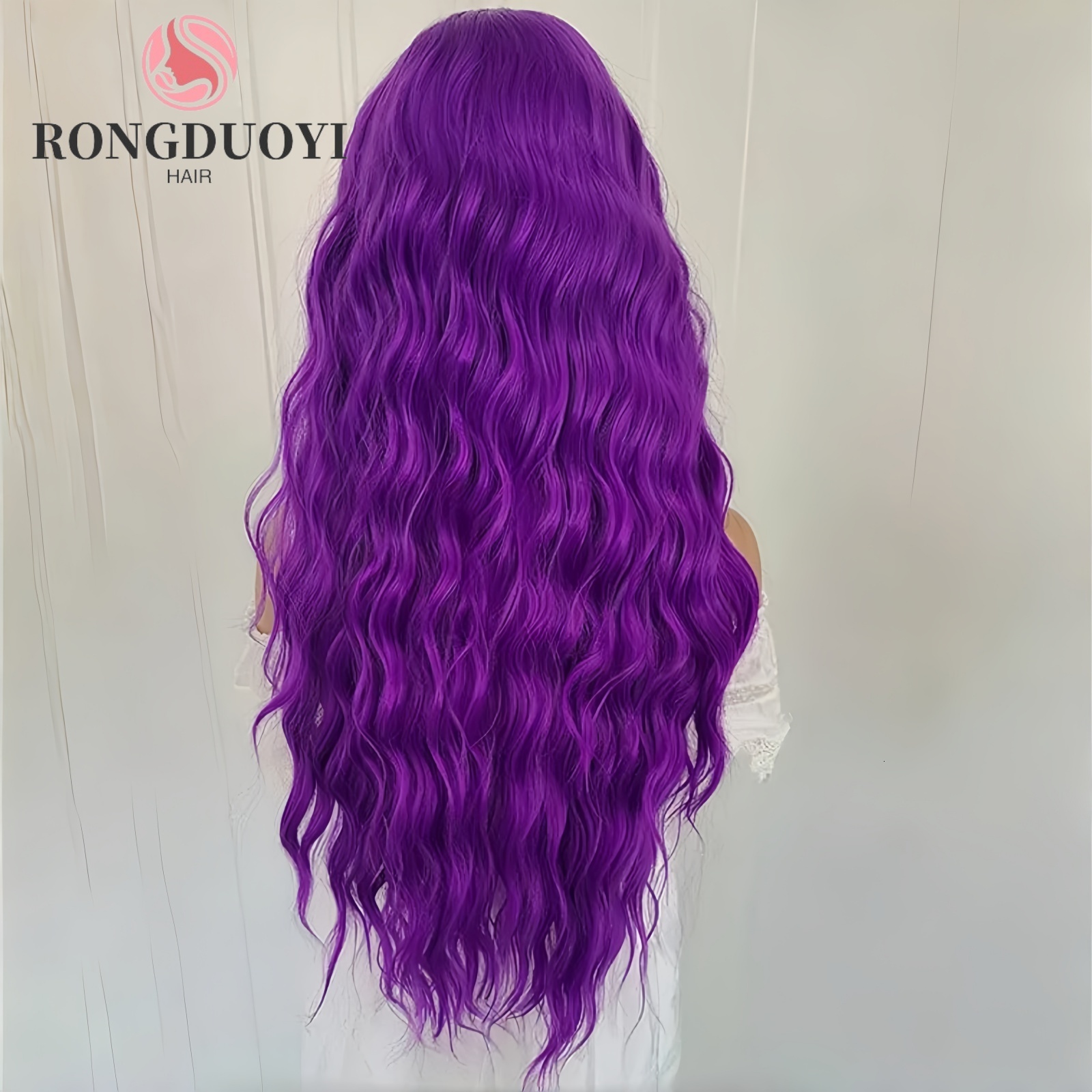 Purple Deep Wave Synthetic Long Curly Wavy Front Wig Natural Colored Hair 13X4 Lace Frontal Wigs for Women Party
