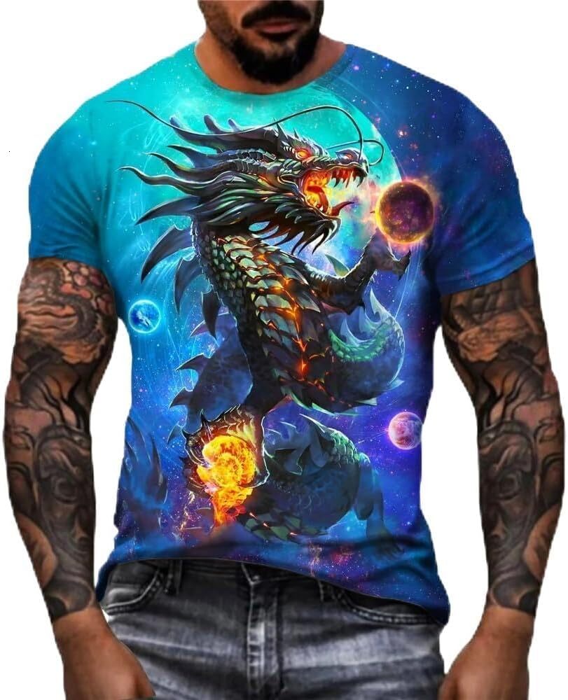Mens T shirt Men's Fashion Animal Dragon 3D Printed T Shirt Short Sleeve O-Neck Funny Gothic Tee Personality Tops tee Casual tops summer clothes 