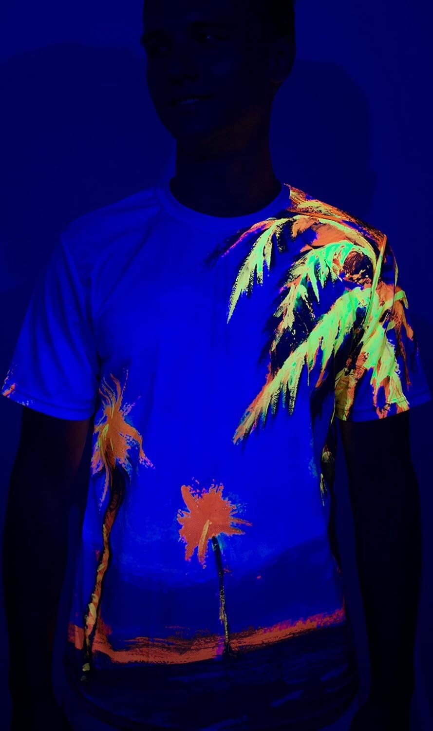 Mens T shirt Ultraviolet Fluorescent Handmade Art Neon Blacklight Reactive Print Casual tops summer clothes Trendy patterns cool