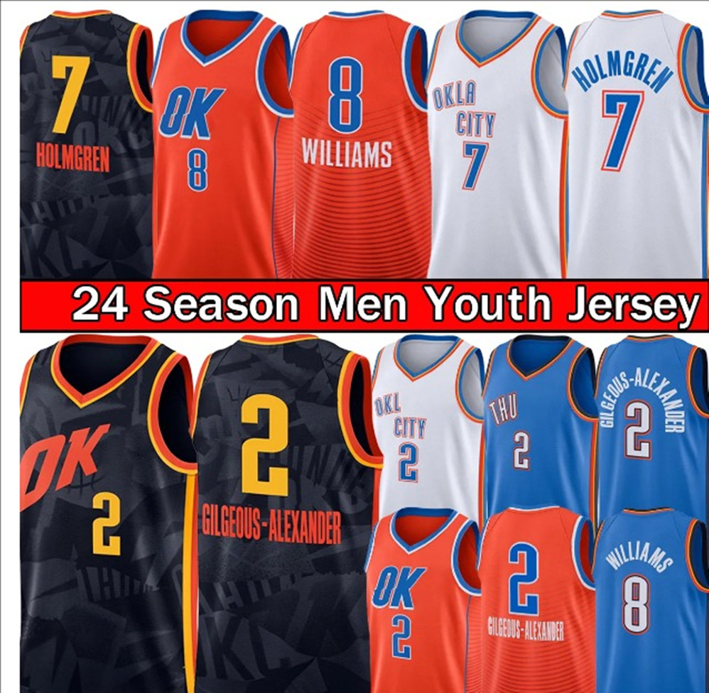 OKC Shai Gilgeous-Alexande Basketball Jerseys Chet Holmgren Oklahomas City Thunders Jersey Jalen Williams 20223-24 City Mens Youth kids Stitched Breathable Shirt 7
