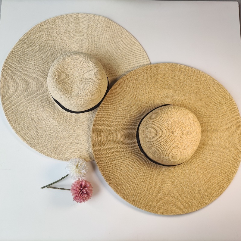 15CM large brim straw fine braid Women's hat, high-end casual foldable beach hat, sun hat