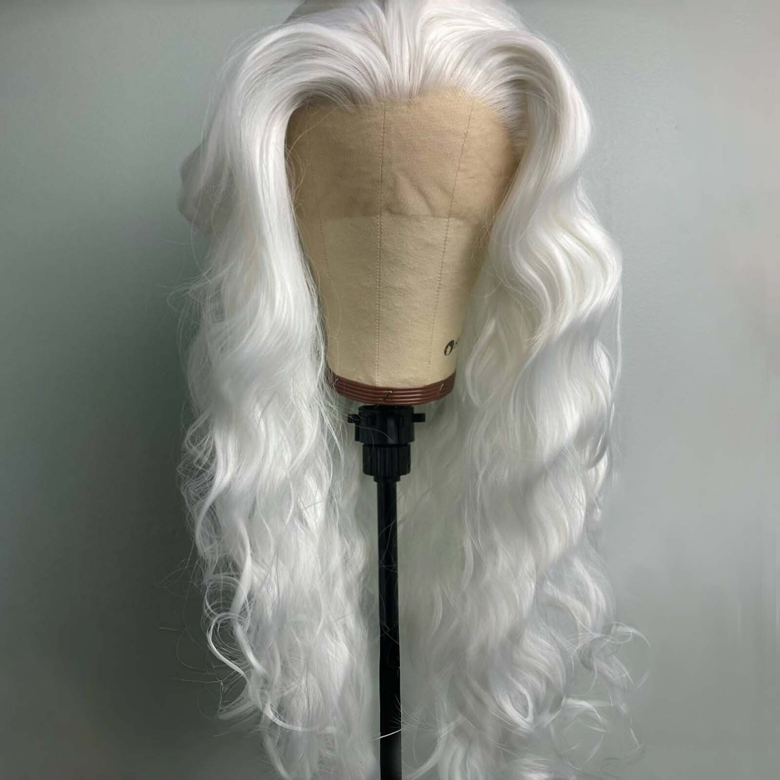 13X4 Curly Synthetic Front Wig Natural Long White Blonde Colored Hair Lace Frontal Wigs for Women Party Cosplay