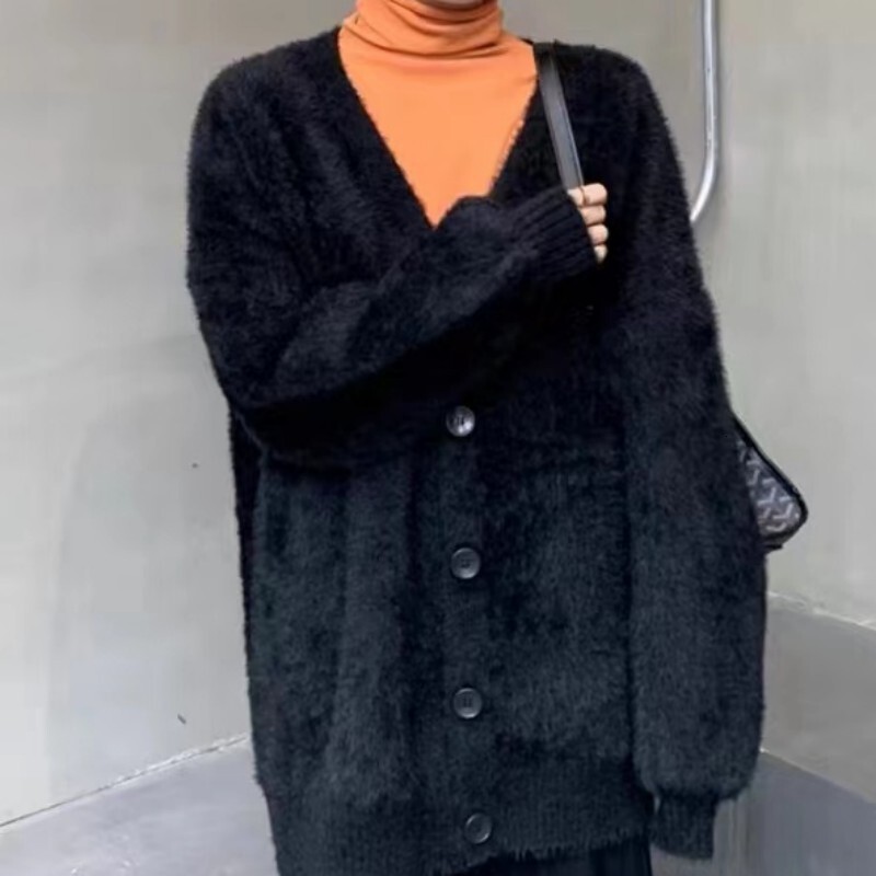 Imitation Mink Fur Sweater Jacket Women S Autumn Winter New Korean Version Loose And Lazy Style V Neck Knitted Cardigan For Women F1028#45