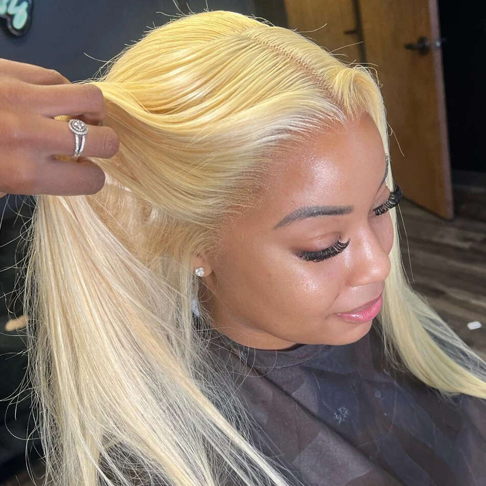 HD Transparent x Honey Blonde Frontal Straight Preplucked Human Hair Wigs Lace Front For Women Closure
