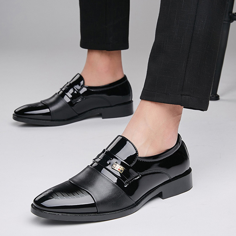 Men's Black PU Leather Formal Oxfords Slip On Dress Shoes Business Casual Office Work Wedding Plus Size 38-48